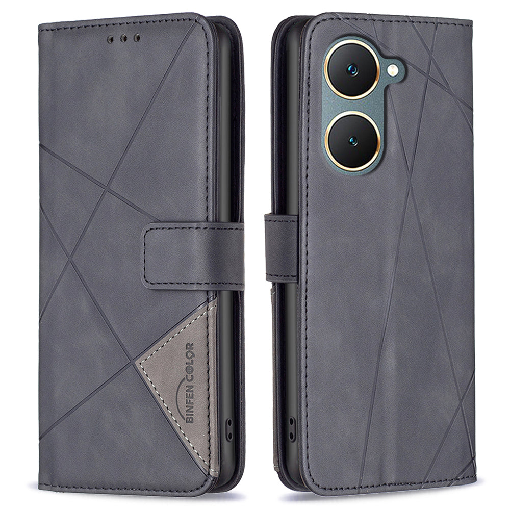 BINFEN COLOR BF05 For vivo Y03 Leather Case Wallet Geometric Imprinted Phone Cover