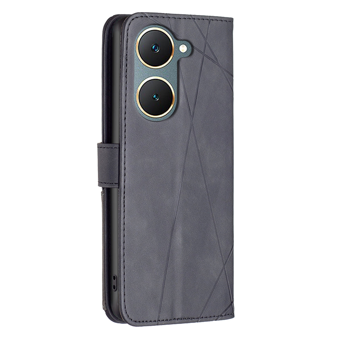 BINFEN COLOR BF05 For vivo Y03 Leather Case Wallet Geometric Imprinted Phone Cover