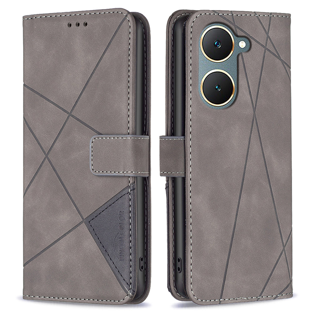 BINFEN COLOR BF05 For vivo Y03 Leather Case Wallet Geometric Imprinted Phone Cover