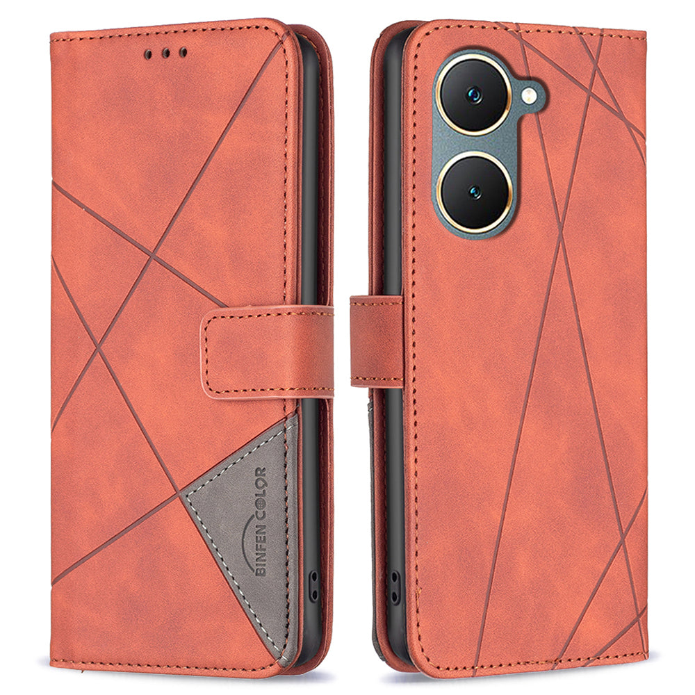 BINFEN COLOR BF05 For vivo Y03 Leather Case Wallet Geometric Imprinted Phone Cover