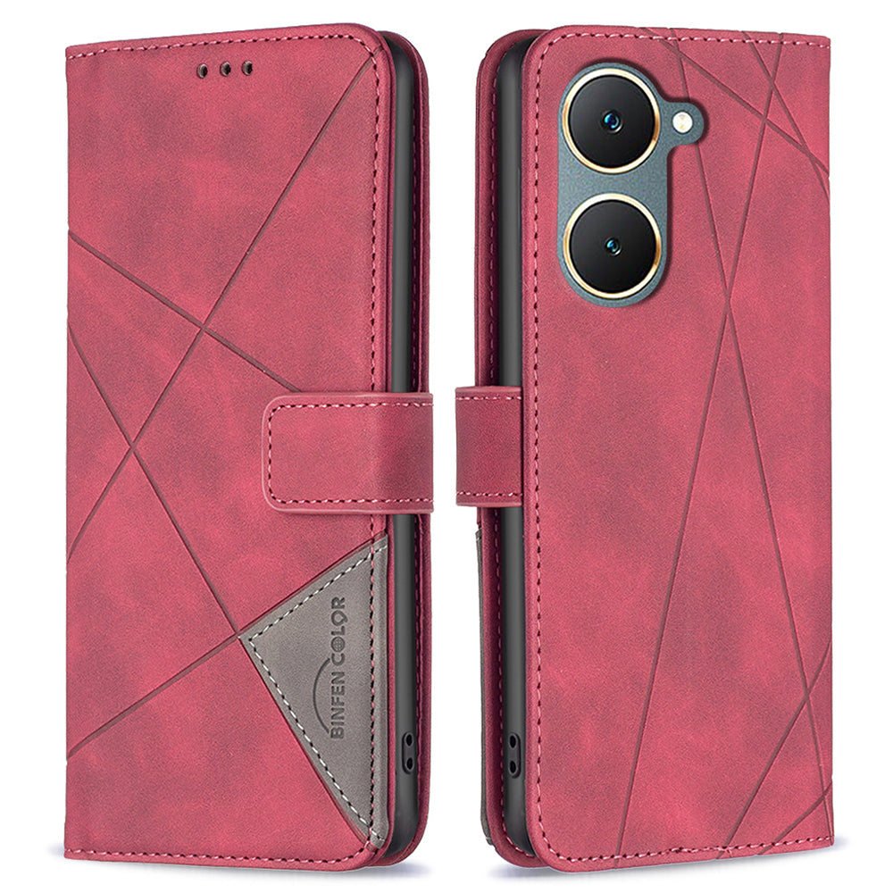 BINFEN COLOR BF05 For vivo Y03 Leather Case Wallet Geometric Imprinted Phone Cover