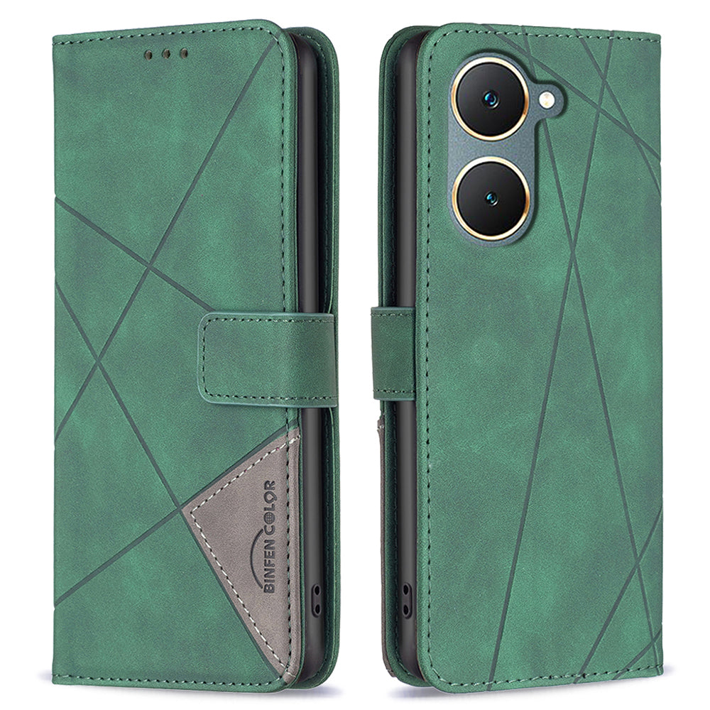 BINFEN COLOR BF05 For vivo Y03 Leather Case Wallet Geometric Imprinted Phone Cover