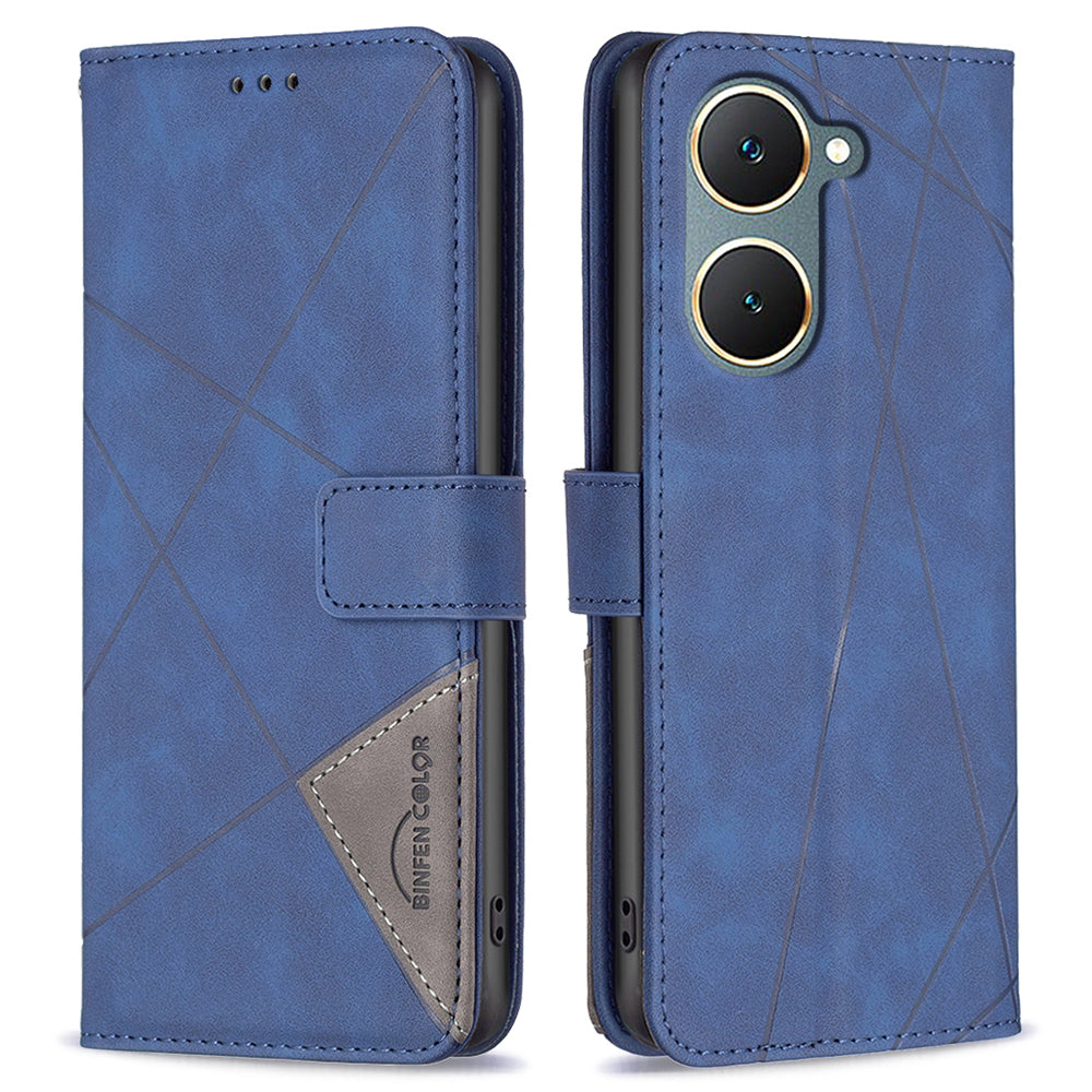 BINFEN COLOR BF05 For vivo Y03 Leather Case Wallet Geometric Imprinted Phone Cover