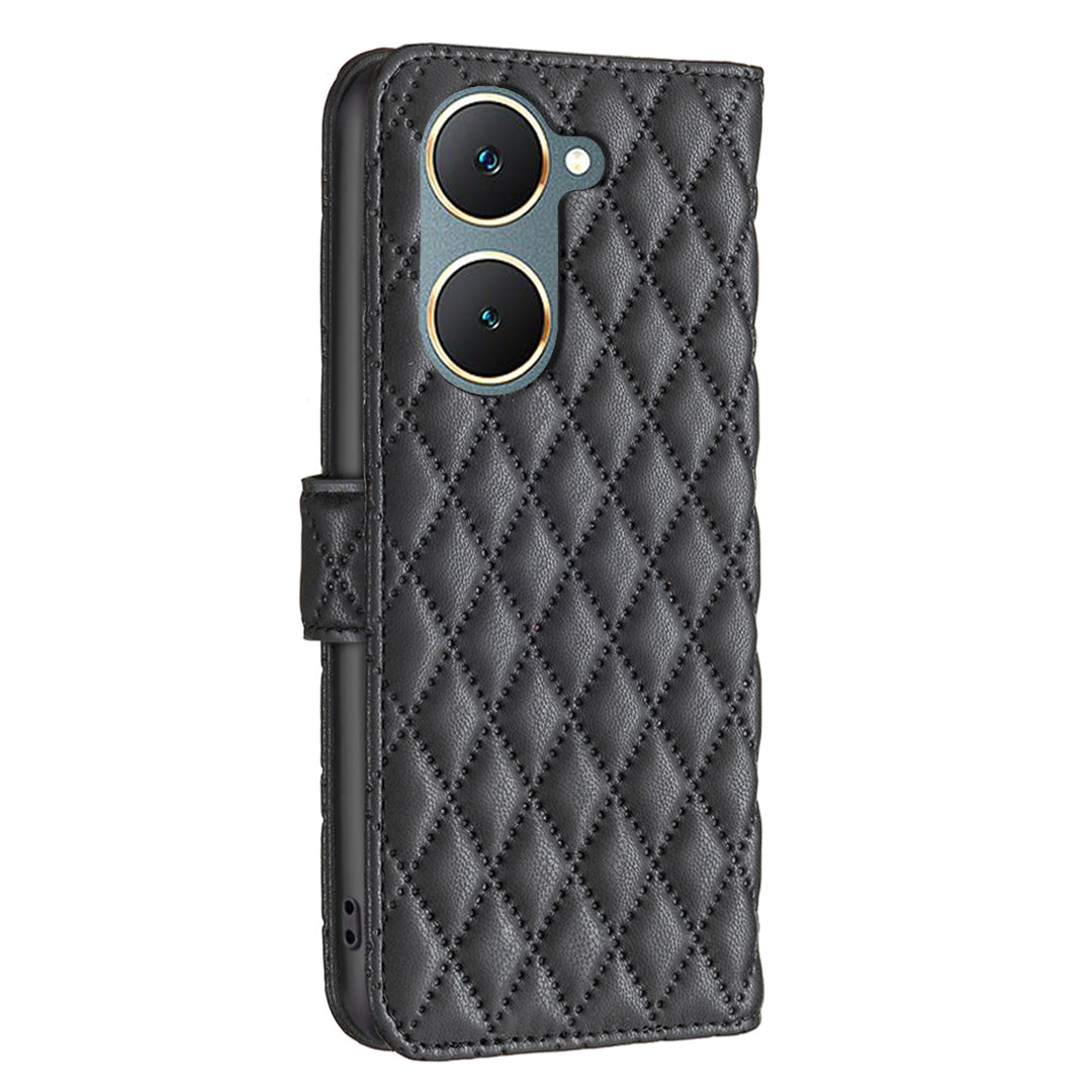 BINFEN COLOR BF Style-14 For vivo Y03 Wallet Case Rhombus Grid PU Leather Phone Cover