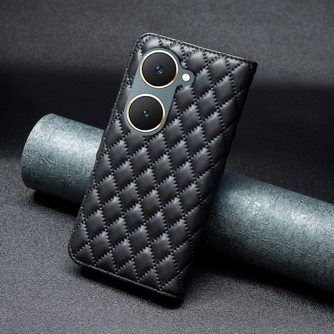 BINFEN COLOR BF Style-14 For vivo Y03 Wallet Case Rhombus Grid PU Leather Phone Cover