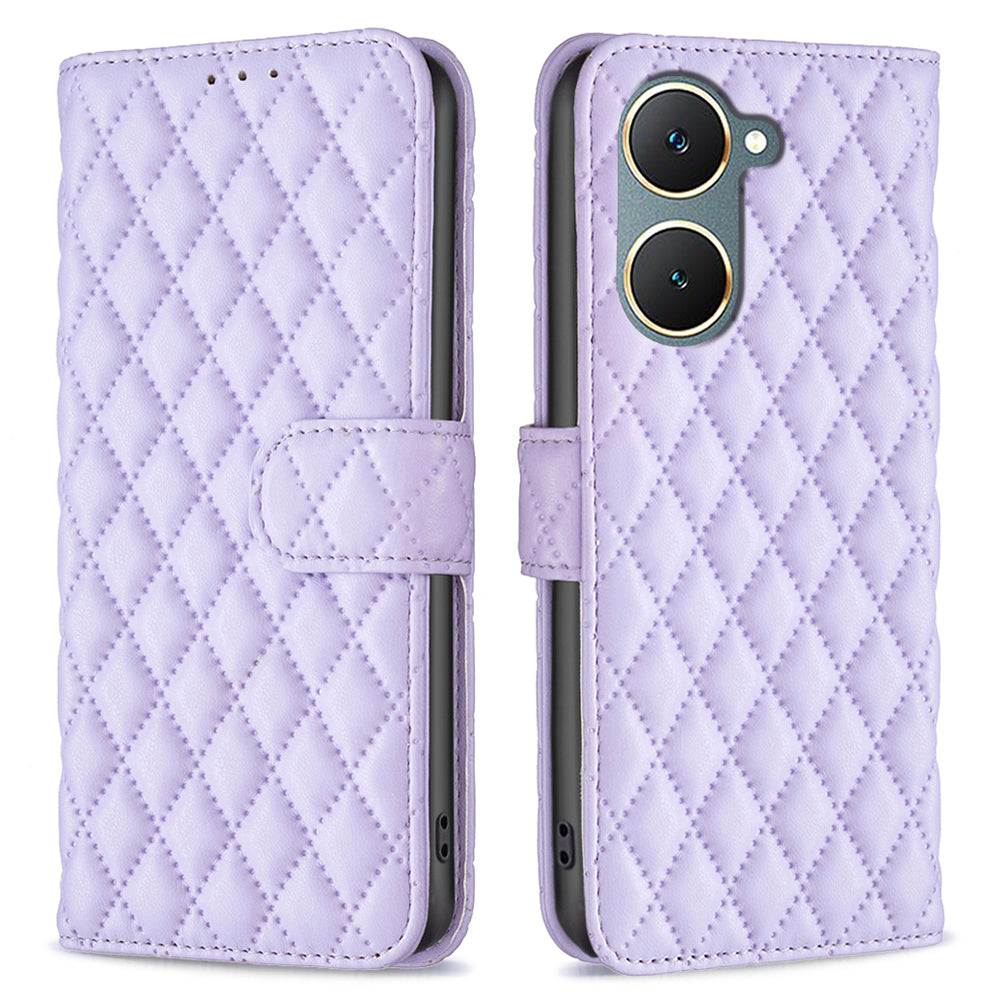BINFEN COLOR BF Style-14 For vivo Y03 Wallet Case Rhombus Grid PU Leather Phone Cover