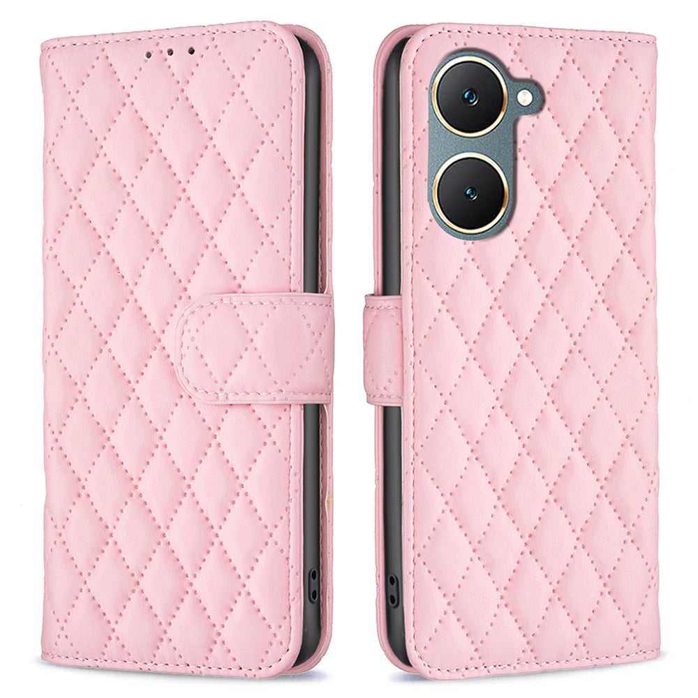 BINFEN COLOR BF Style-14 For vivo Y03 Wallet Case Rhombus Grid PU Leather Phone Cover