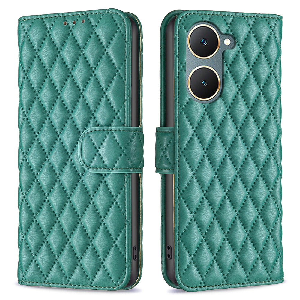 BINFEN COLOR BF Style-14 For vivo Y03 Wallet Case Rhombus Grid PU Leather Phone Cover