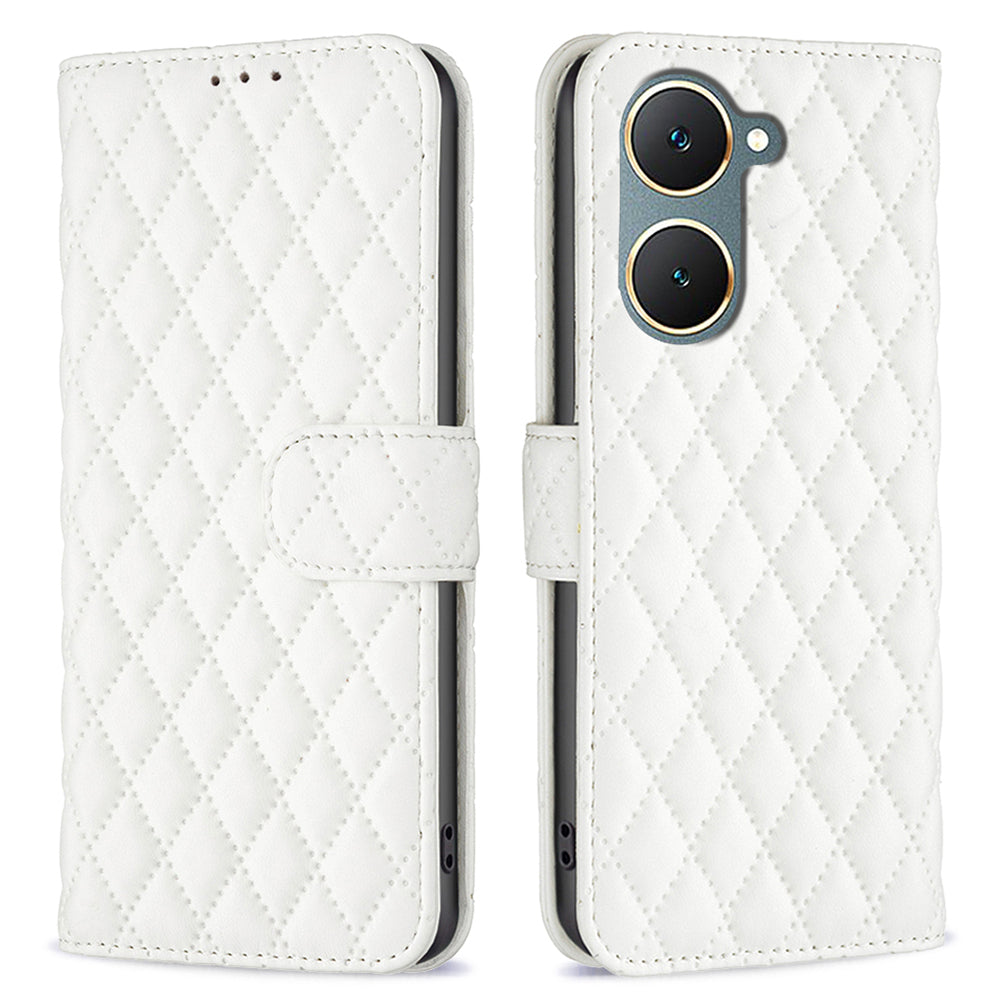 BINFEN COLOR BF Style-14 For vivo Y03 Wallet Case Rhombus Grid PU Leather Phone Cover