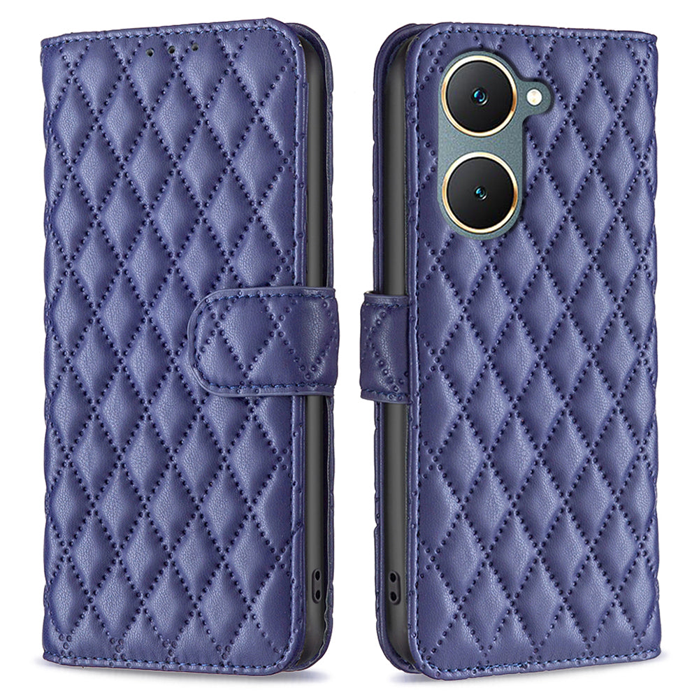 BINFEN COLOR BF Style-14 For vivo Y03 Wallet Case Rhombus Grid PU Leather Phone Cover