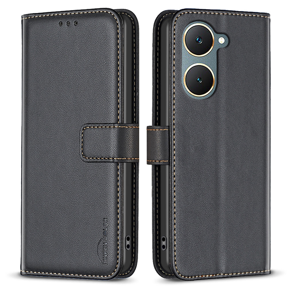 BINFEN COLOR BF17 For vivo Y03 Wallet Case PU Leather + TPU Flip Phone Cover