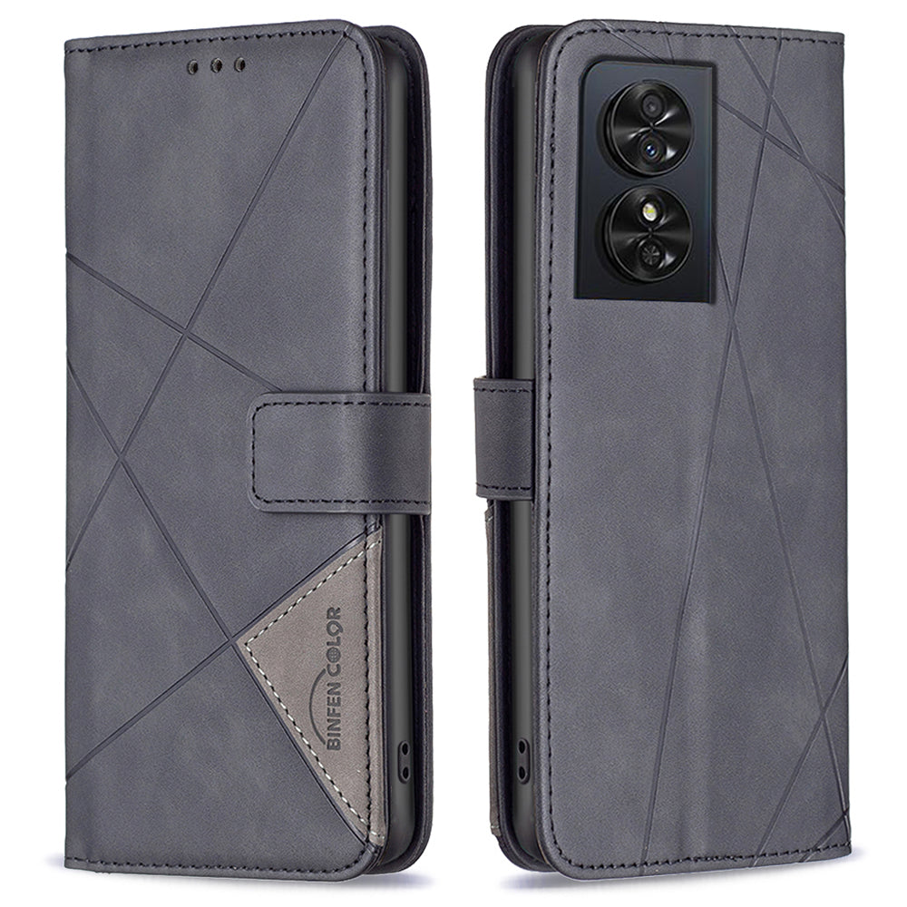 BINFEN COLOR BF05 For TCL 50 SE Leather Case Wallet Geometric Imprinted Phone Cover
