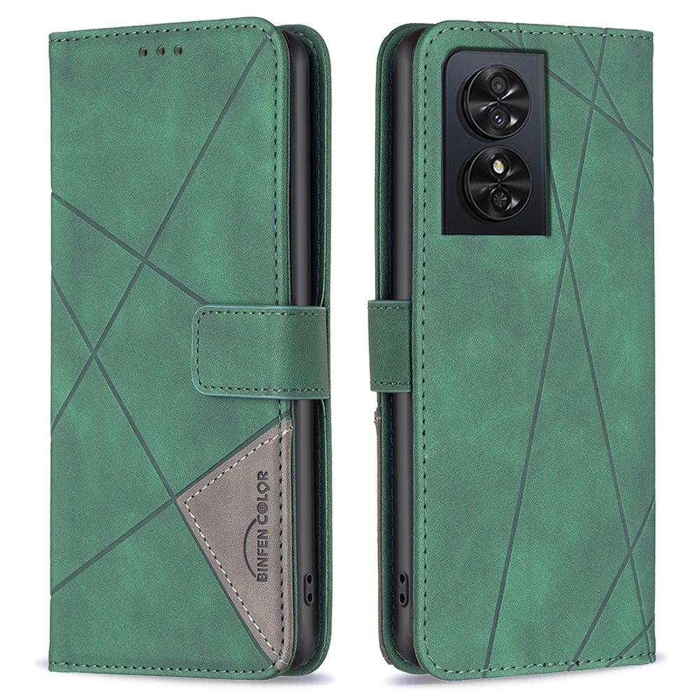 BINFEN COLOR BF05 For TCL 50 SE Leather Case Wallet Geometric Imprinted Phone Cover