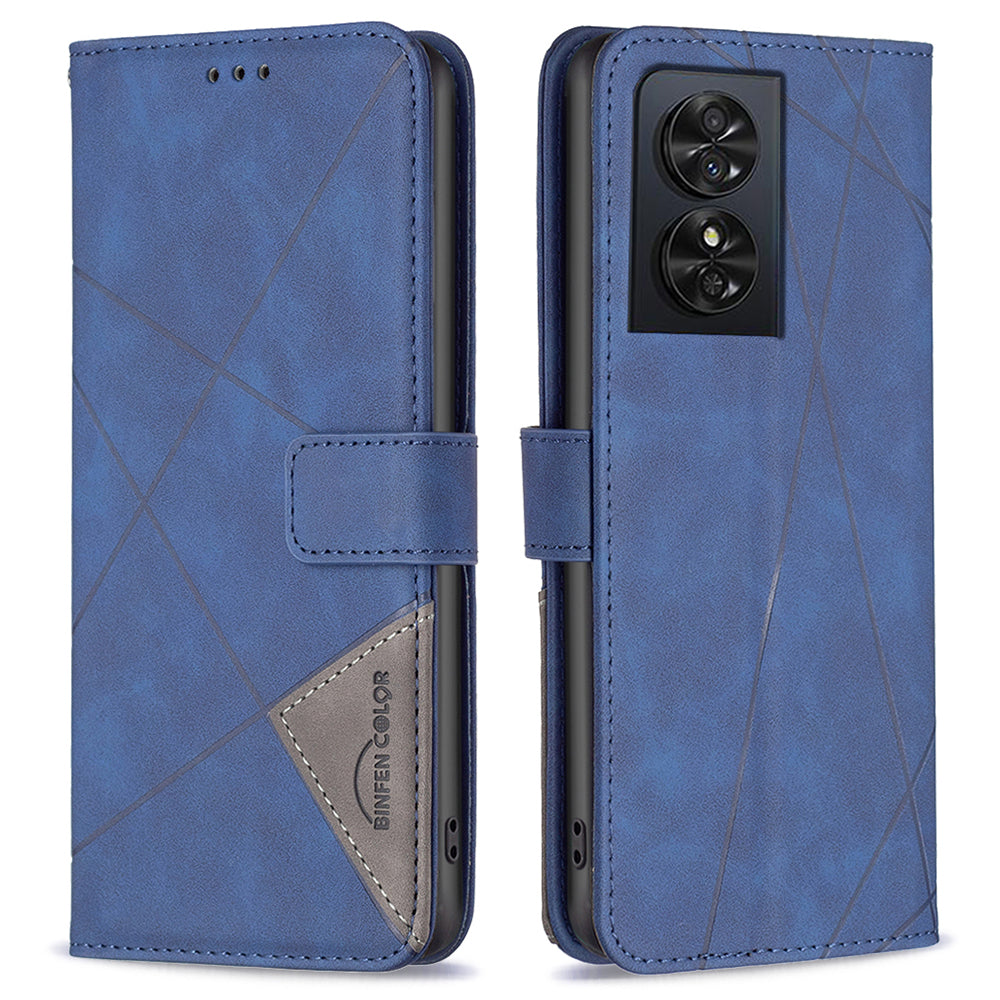 BINFEN COLOR BF05 For TCL 50 SE Leather Case Wallet Geometric Imprinted Phone Cover