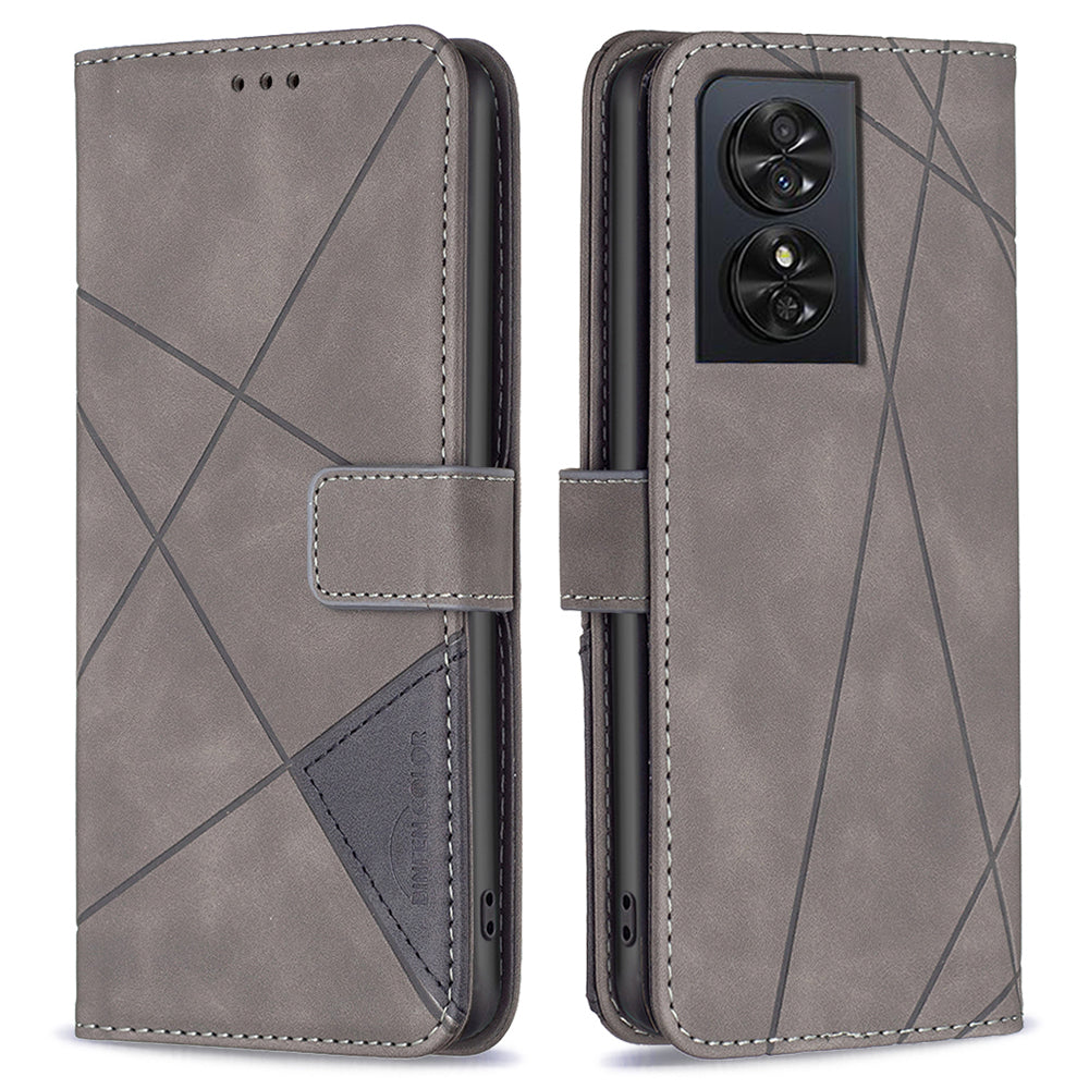 BINFEN COLOR BF05 For TCL 50 SE Leather Case Wallet Geometric Imprinted Phone Cover