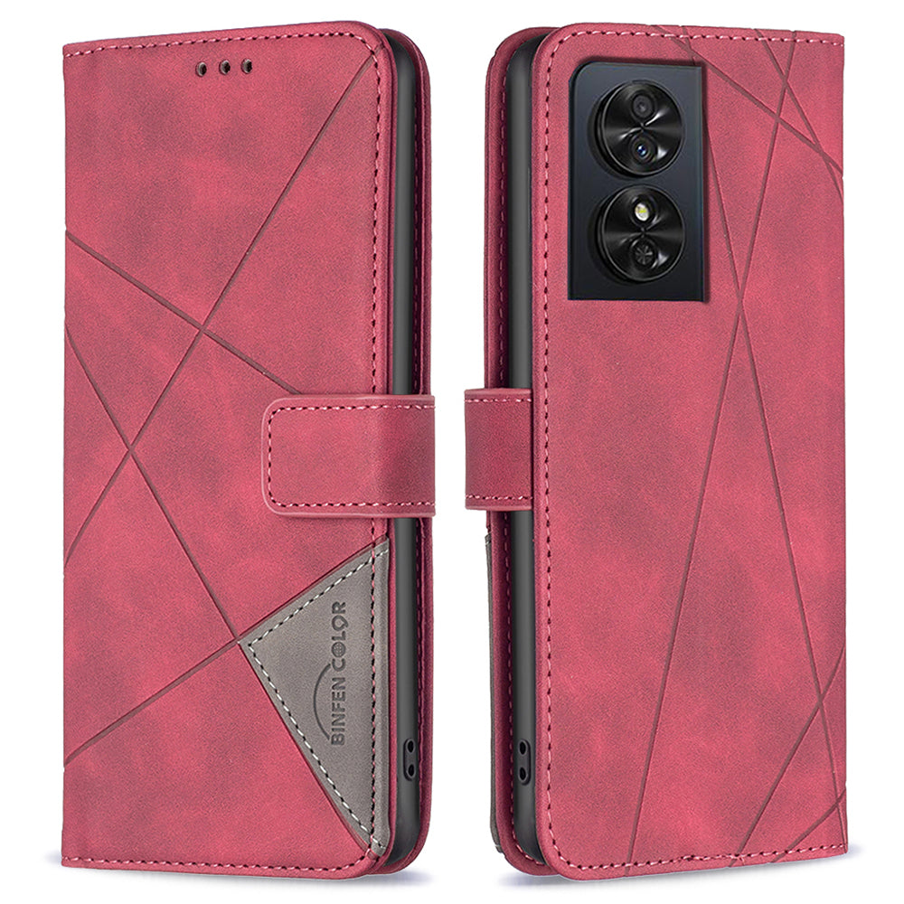 BINFEN COLOR BF05 For TCL 50 SE Leather Case Wallet Geometric Imprinted Phone Cover