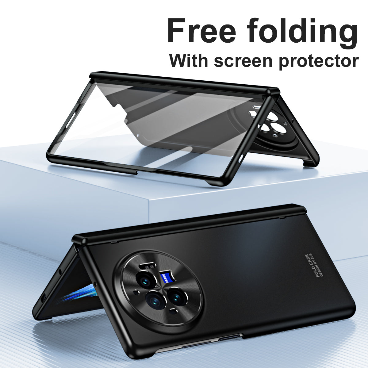 For vivo X Fold3 Case with Tempered Glass Screen Protector PU Leather Coated PC Phone Shell
