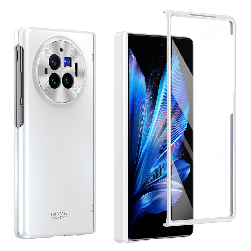 For vivo X Fold3 Pro Case PU Leather Coated PC Phone Cover with Tempered Glass Screen Film