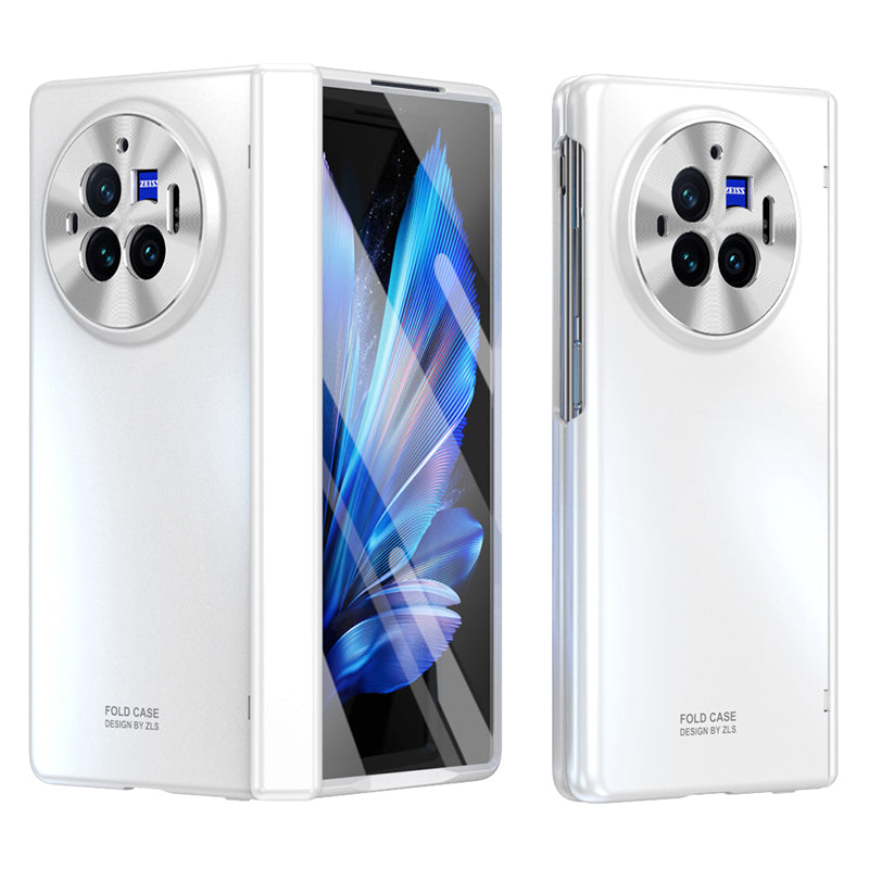 For vivo X Fold3 Pro Case PU Leather Coated PC Phone Cover with Tempered Glass Screen Film