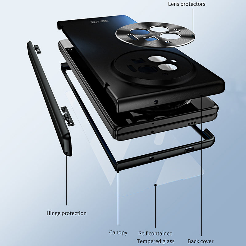 For vivo X Fold3 Pro Case PU Leather Coated PC Phone Cover with Tempered Glass Screen Film
