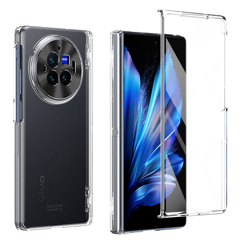 For vivo X Fold3 Pro Case PU Leather Coated PC Phone Cover with Tempered Glass Screen Film