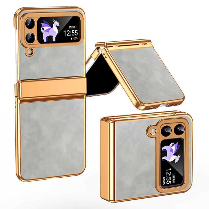 For Samsung Galaxy Z Flip4 5G Folding Phone Case Leather+PC Cover with Hinge Design