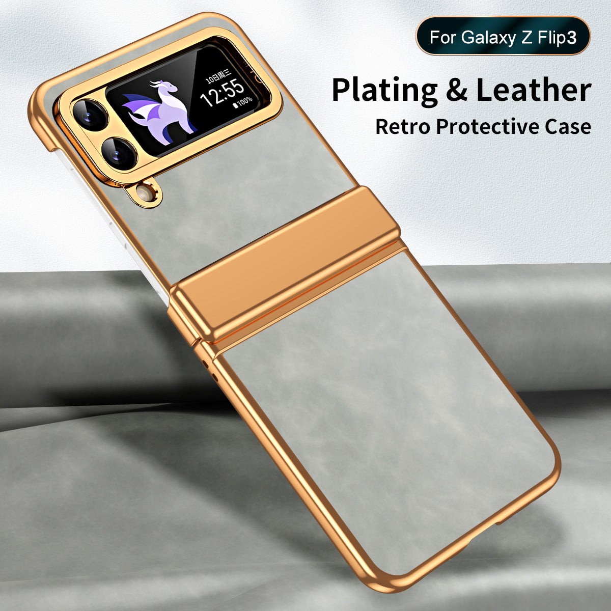 For Samsung Galaxy Z Flip4 5G Folding Phone Case Leather+PC Cover with Hinge Design
