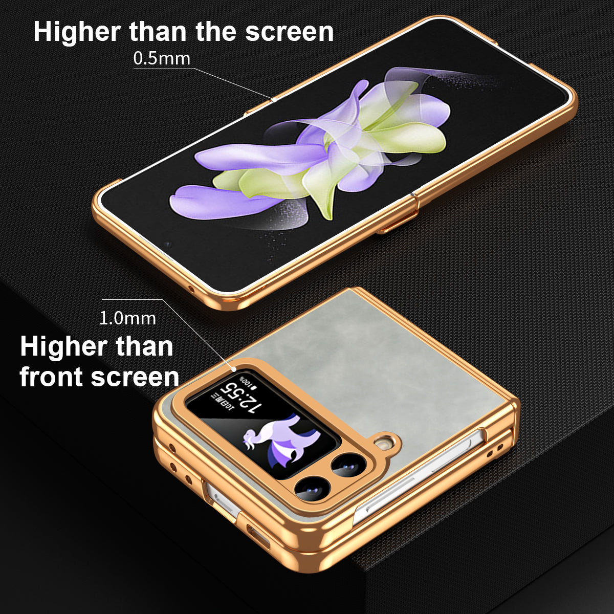 For Samsung Galaxy Z Flip4 5G Folding Phone Case Leather+PC Cover with Hinge Design
