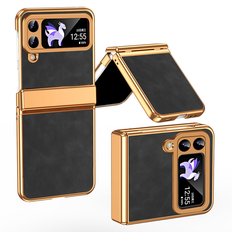 For Samsung Galaxy Z Flip4 5G Folding Phone Case Leather+PC Cover with Hinge Design