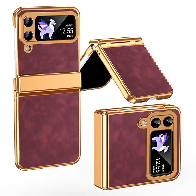 For Samsung Galaxy Z Flip4 5G Folding Phone Case Leather+PC Cover with Hinge Design