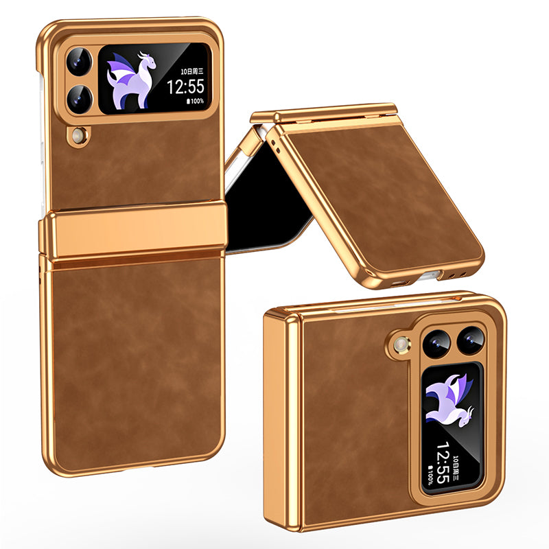 For Samsung Galaxy Z Flip4 5G Folding Phone Case Leather+PC Cover with Hinge Design