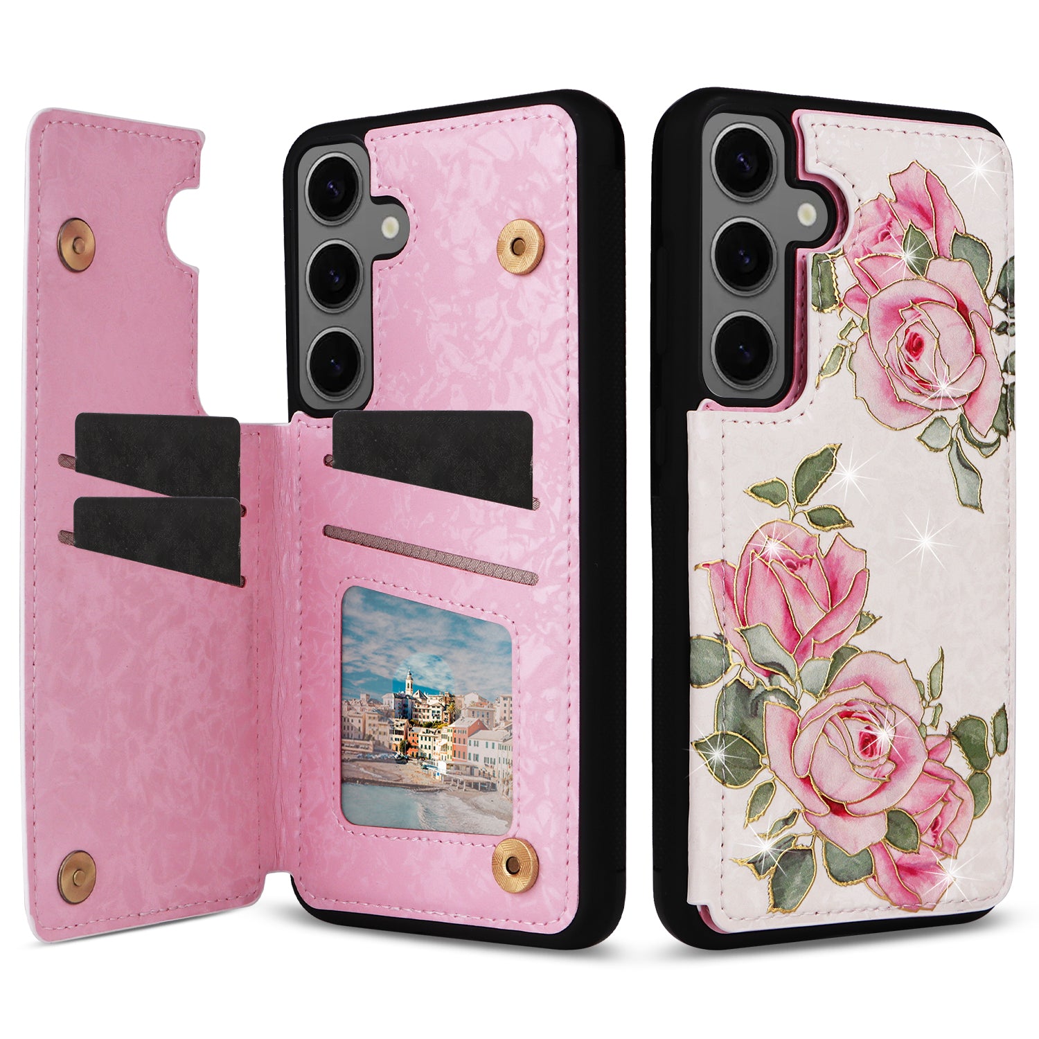 For Samsung Galaxy S24+ Case Card Slots Kickstand PU Leather Flower Pattern Back Cover