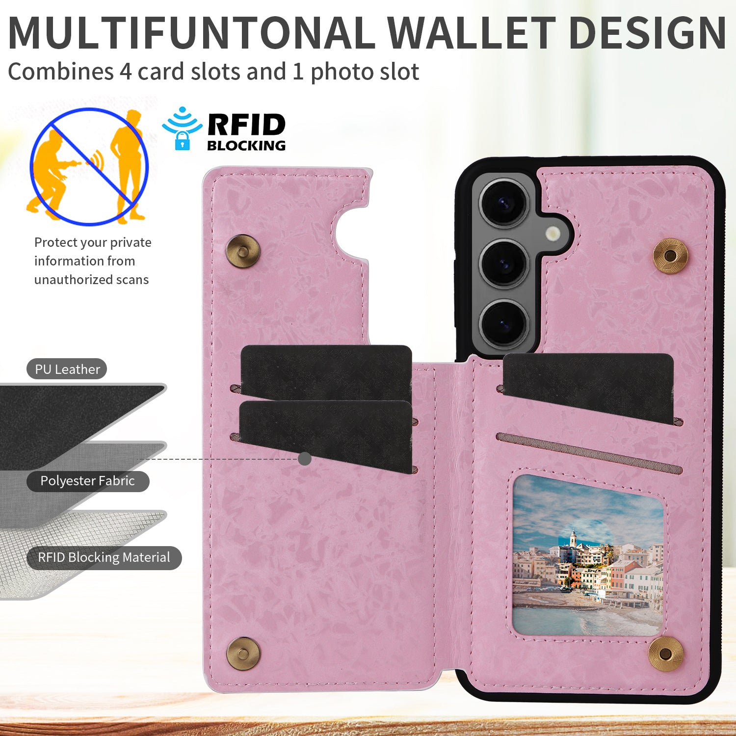 For Samsung Galaxy S24+ Case Card Slots Kickstand PU Leather Flower Pattern Back Cover