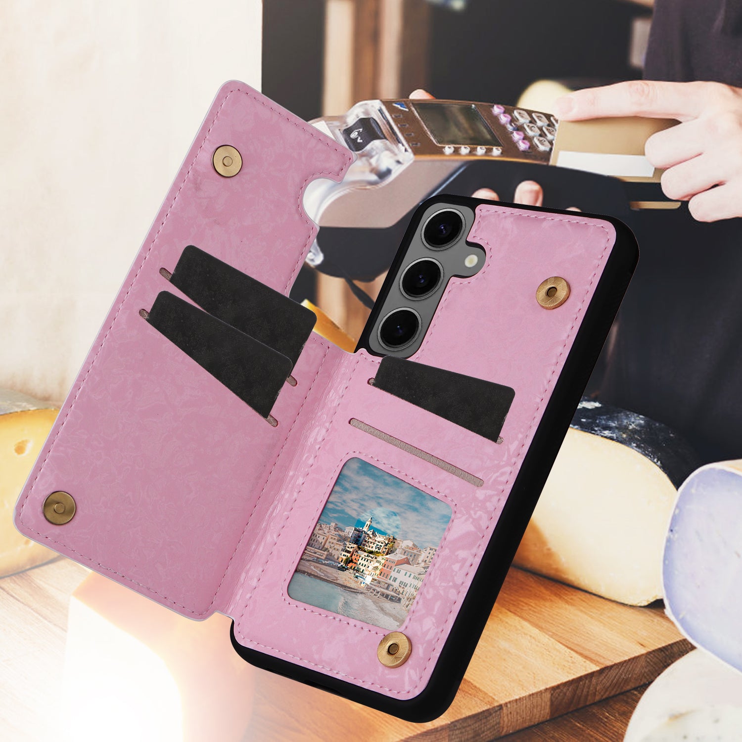 For Samsung Galaxy S24+ Case Card Slots Kickstand PU Leather Flower Pattern Back Cover