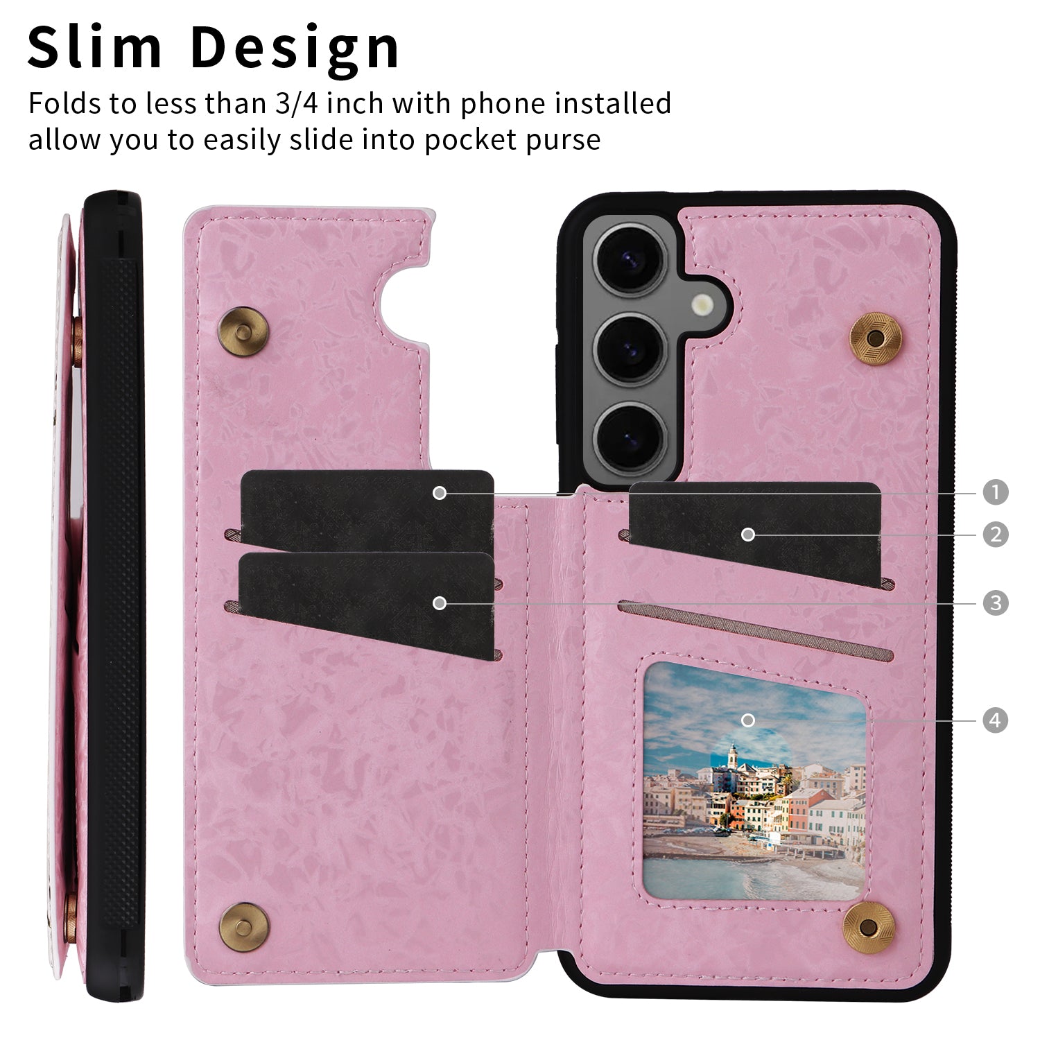 For Samsung Galaxy S24+ Case Card Slots Kickstand PU Leather Flower Pattern Back Cover