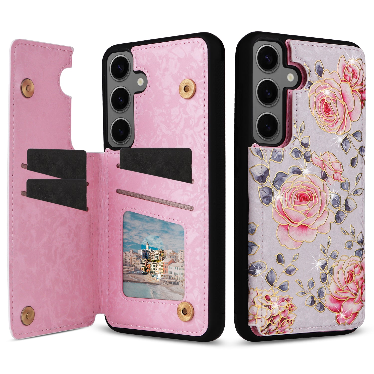For Samsung Galaxy S24+ Case Card Slots Kickstand PU Leather Flower Pattern Back Cover