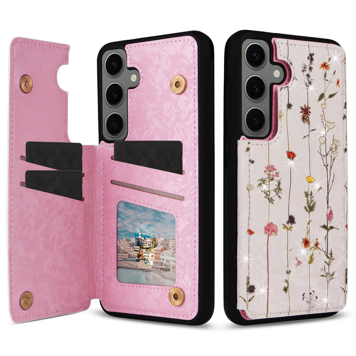 For Samsung Galaxy S24+ Case Card Slots Kickstand PU Leather Flower Pattern Back Cover