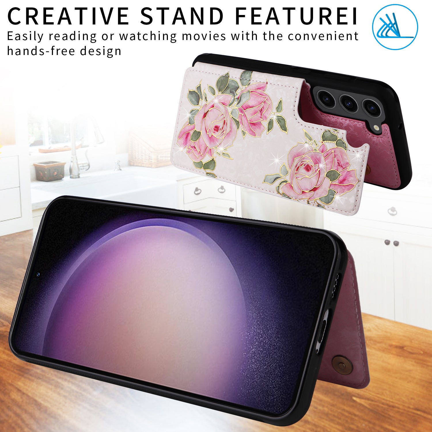 For Samsung Galaxy S23+ Case Card Slots RFID Blocking PU+TPU Kickstand Phone Cover