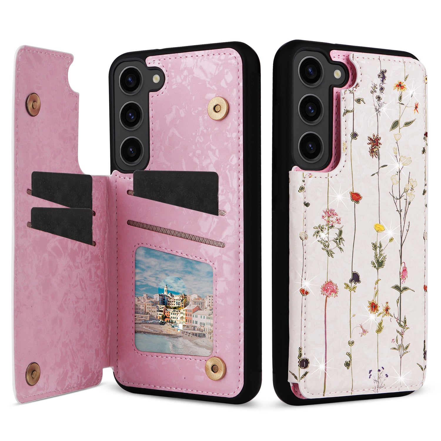 For Samsung Galaxy S23+ Case Card Slots RFID Blocking PU+TPU Kickstand Phone Cover