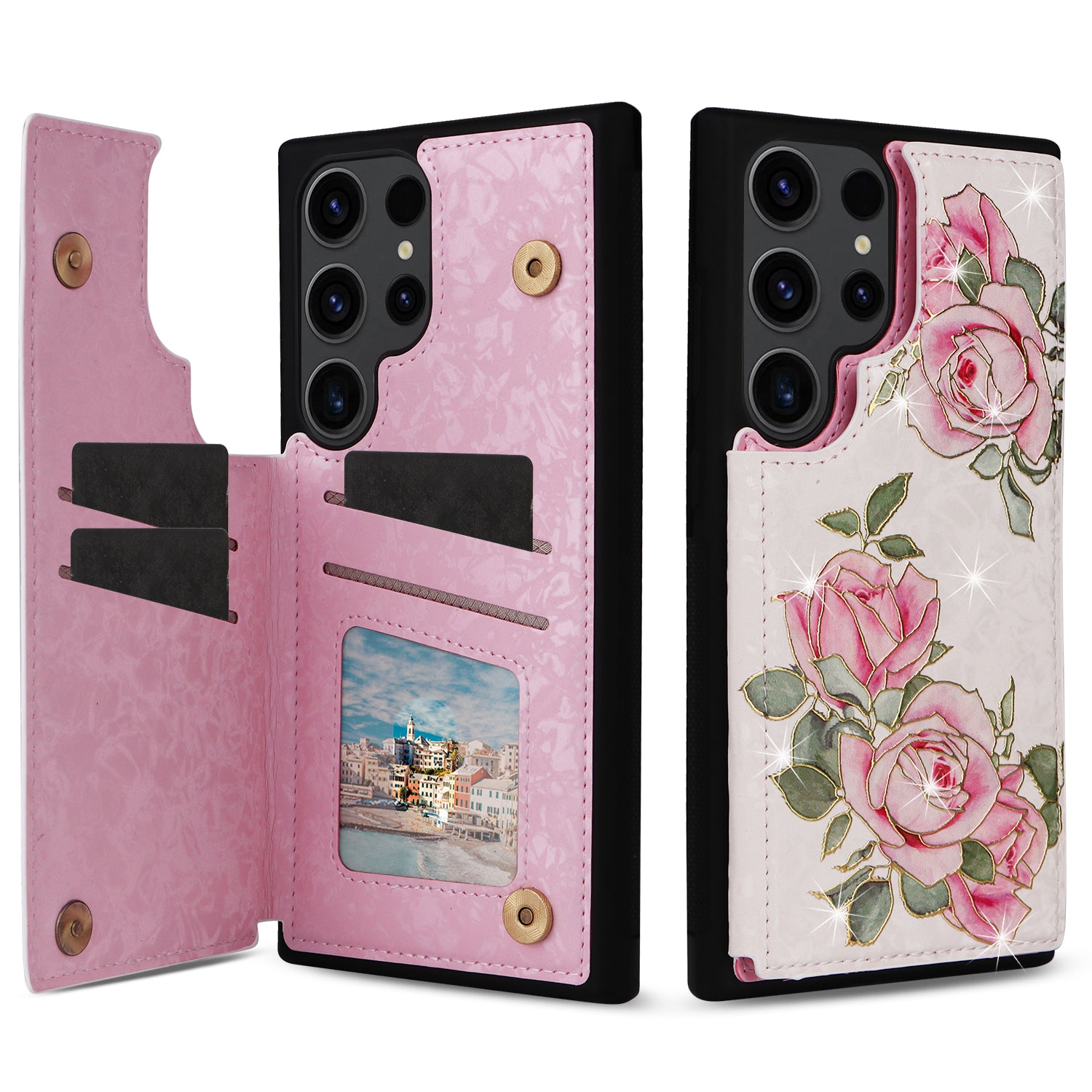 For Samsung Galaxy S23 Ultra Case Kickstand PU Leather+TPU Floral Phone Cover