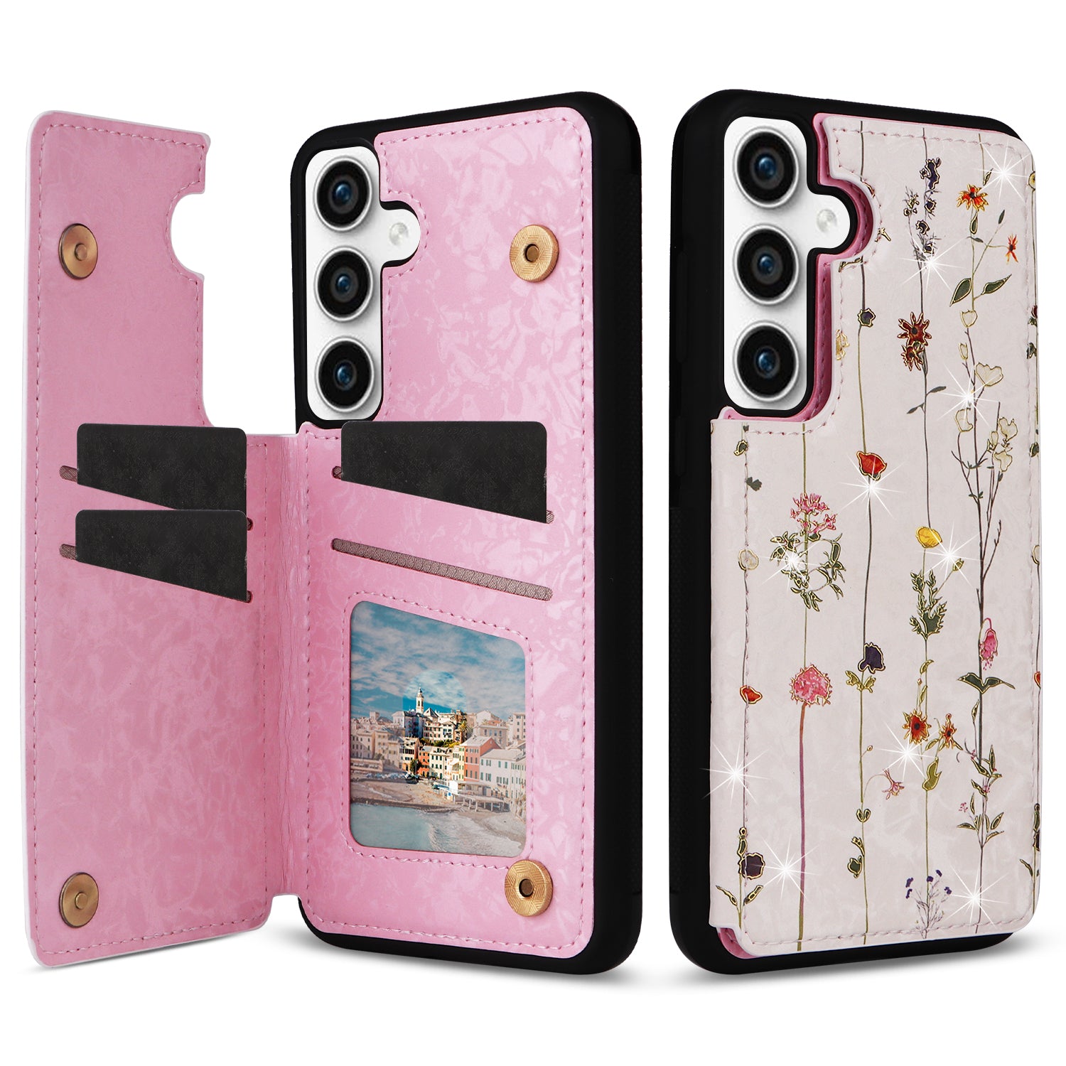 For Samsung Galaxy S23 FE Case Flower Leather Coated TPU Phone Cover with RFID Blocking Wallet