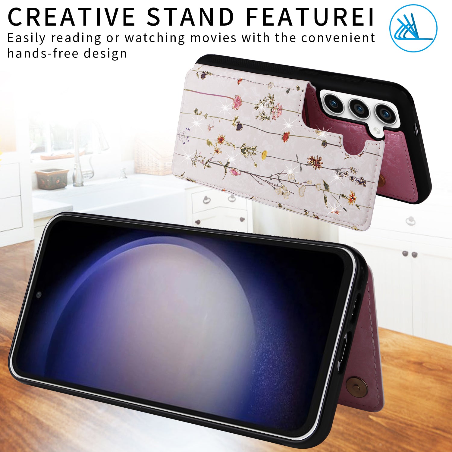 For Samsung Galaxy S23 FE Case Flower Leather Coated TPU Phone Cover with RFID Blocking Wallet