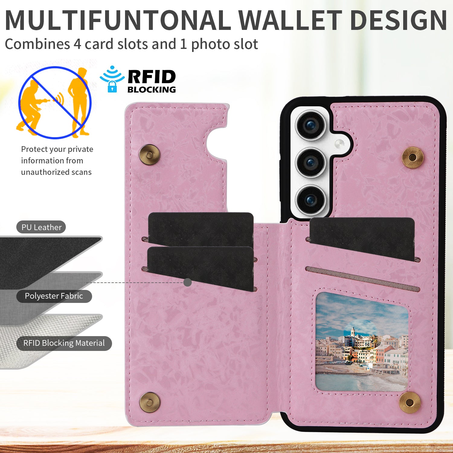 For Samsung Galaxy S23 FE Case Flower Leather Coated TPU Phone Cover with RFID Blocking Wallet
