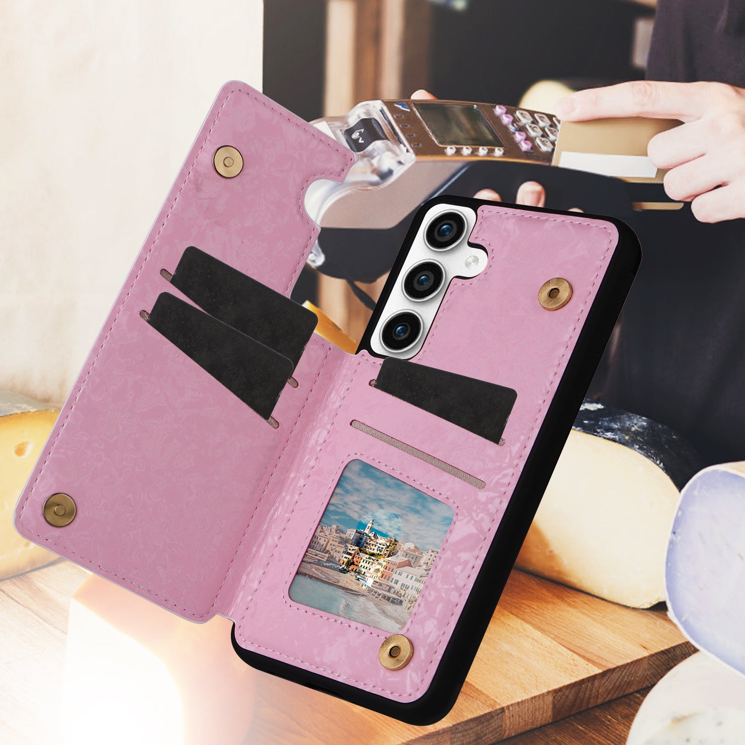 For Samsung Galaxy S23 FE Case Flower Leather Coated TPU Phone Cover with RFID Blocking Wallet