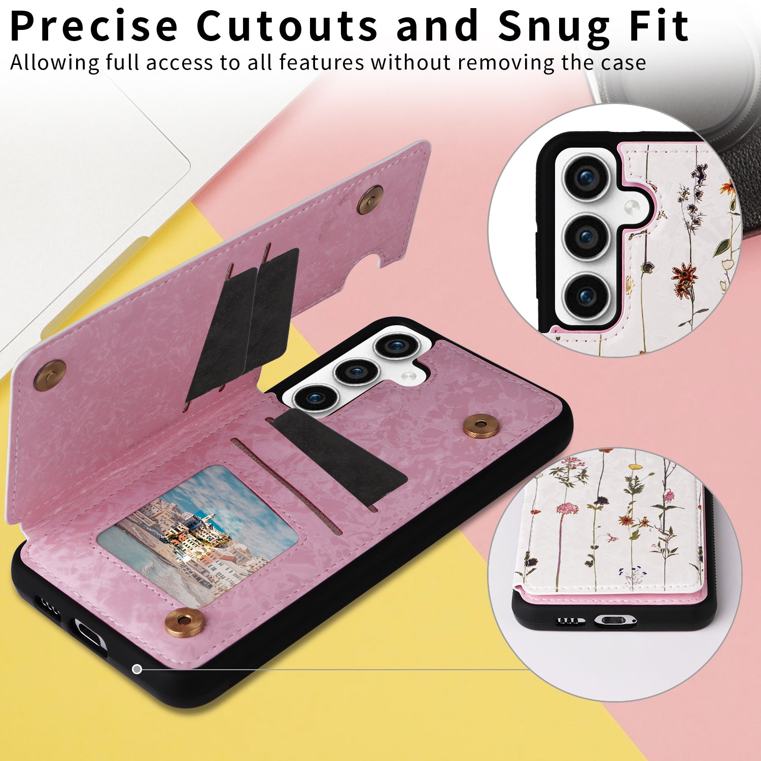 For Samsung Galaxy S23 FE Case Flower Leather Coated TPU Phone Cover with RFID Blocking Wallet