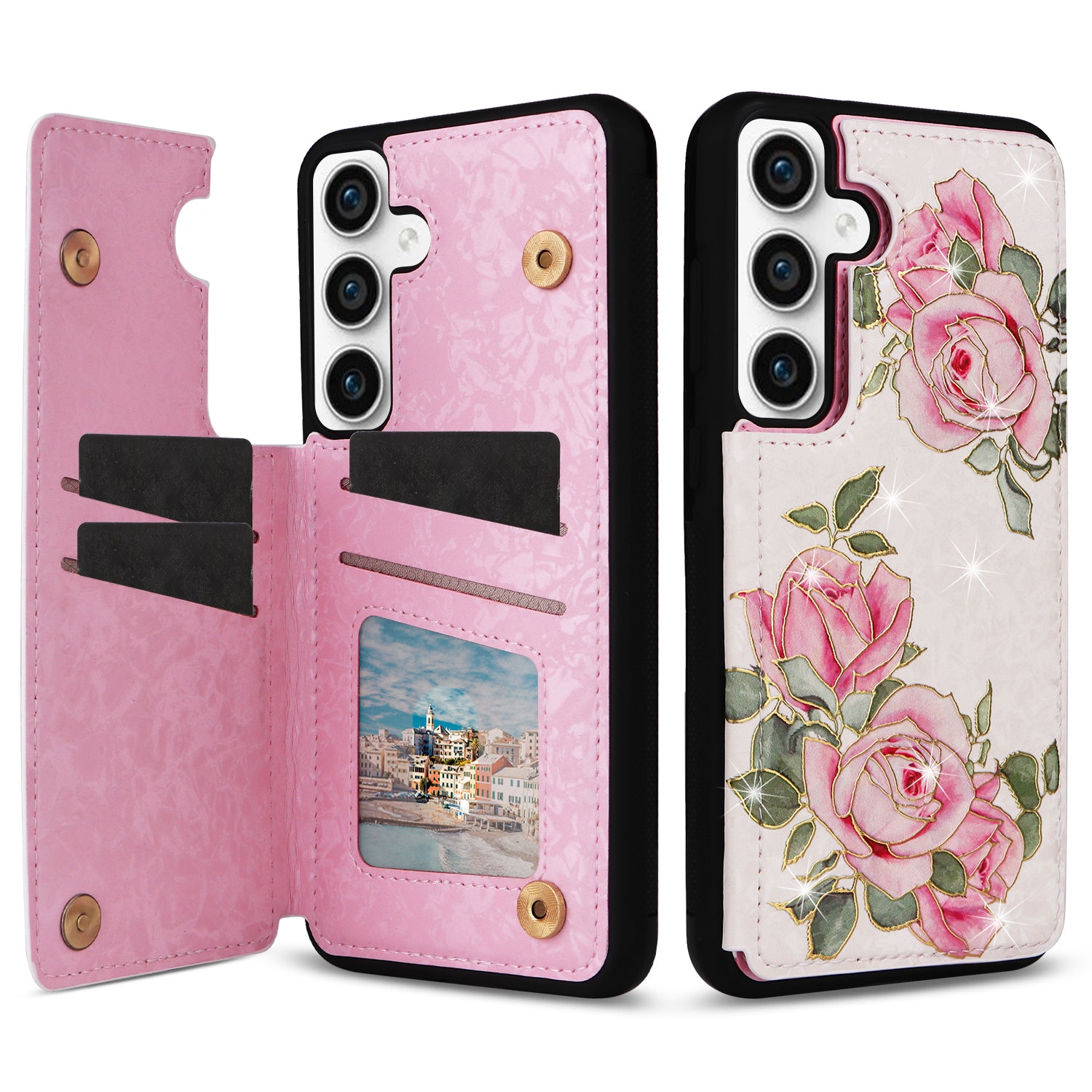 For Samsung Galaxy S23 FE Case Flower Leather Coated TPU Phone Cover with RFID Blocking Wallet