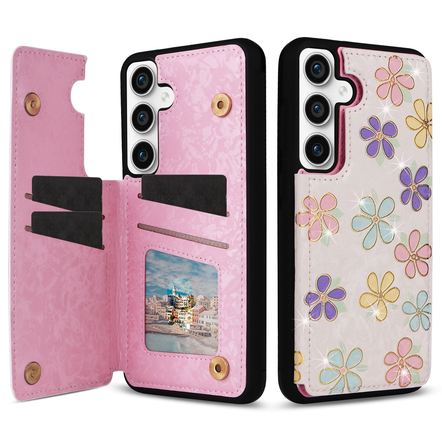 For Samsung Galaxy S23 FE Case Flower Leather Coated TPU Phone Cover with RFID Blocking Wallet