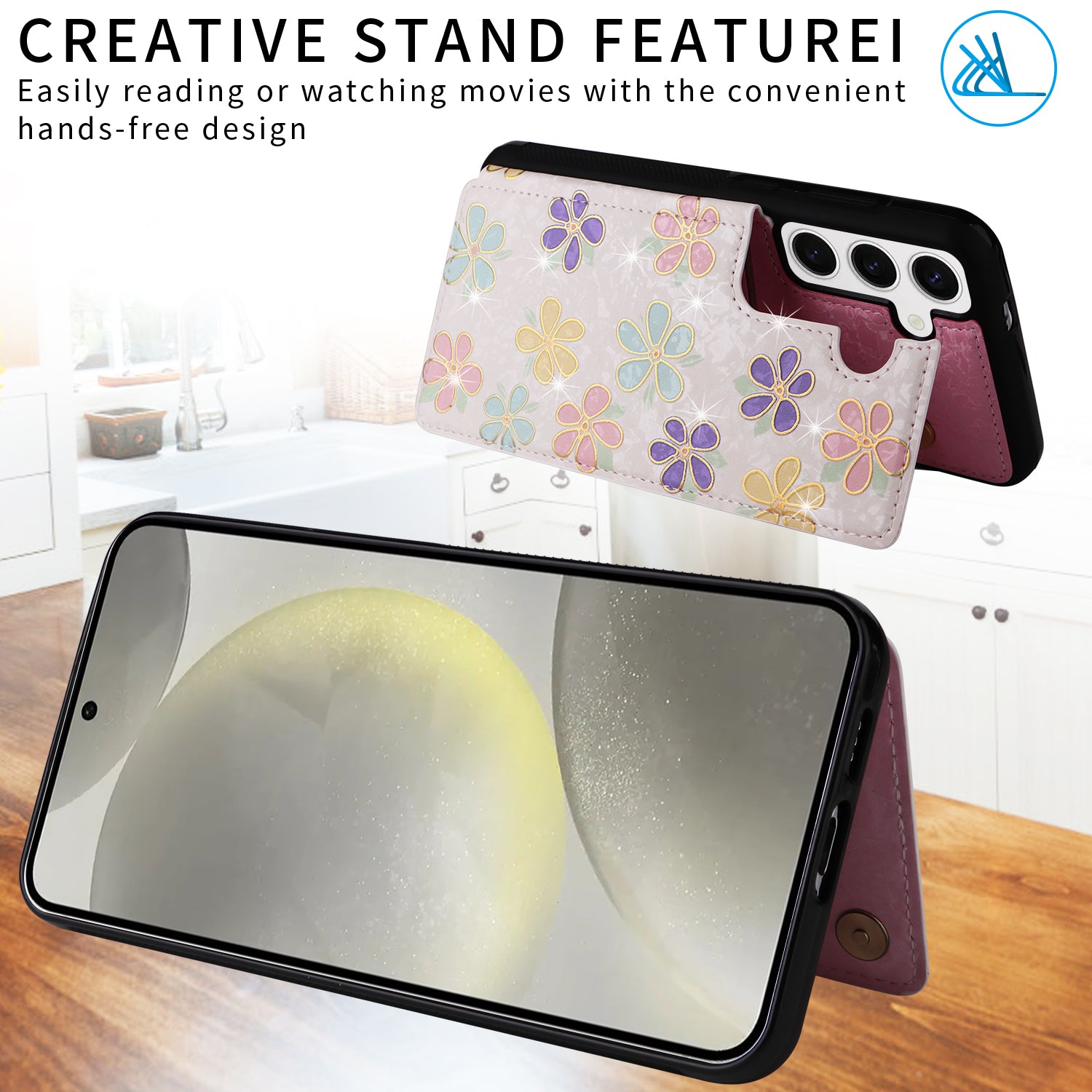 For Samsung Galaxy S24 Case RFID Blocking PU+TPU Kickstand Phone Cover with Card Slots