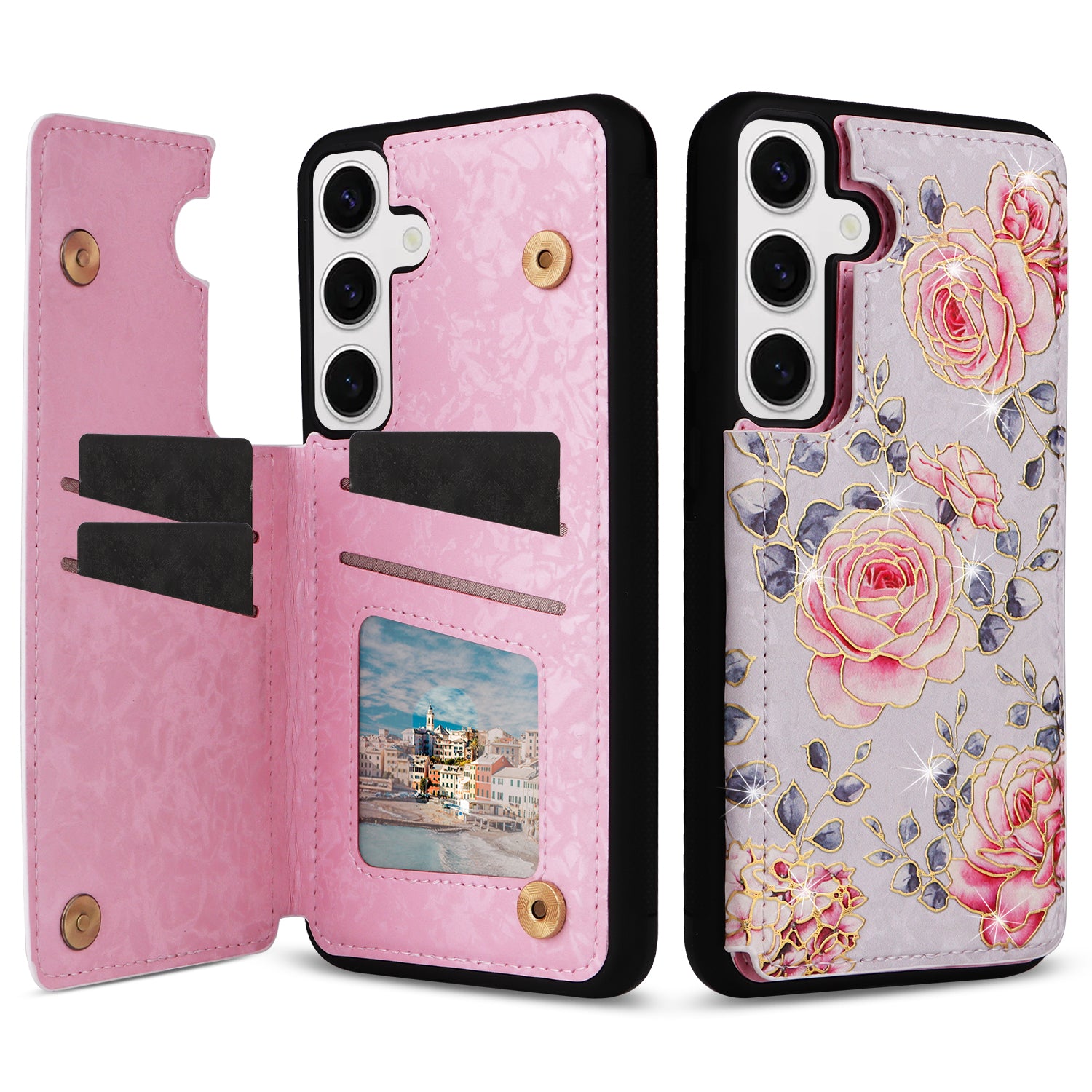 For Samsung Galaxy S24 Case RFID Blocking PU+TPU Kickstand Phone Cover with Card Slots