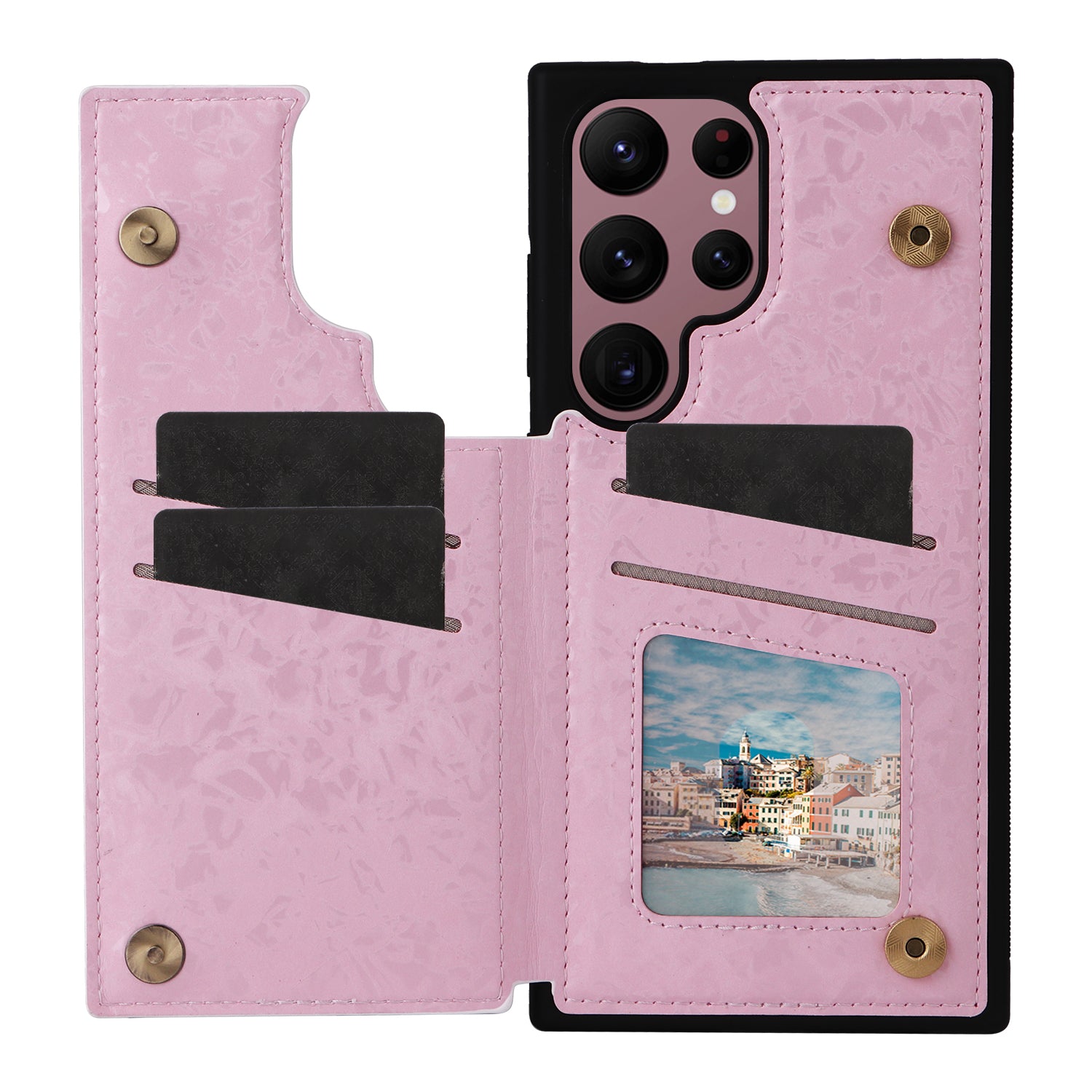 For Samsung Galaxy S22 Ultra 5G Phone Case Kickstand Flower Leather Coated TPU Cover